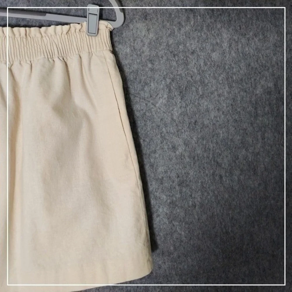 J.Crew Skirt Women 6‎ Beige Linen Paperbag Scallop Pocket Coastal Resort Mini